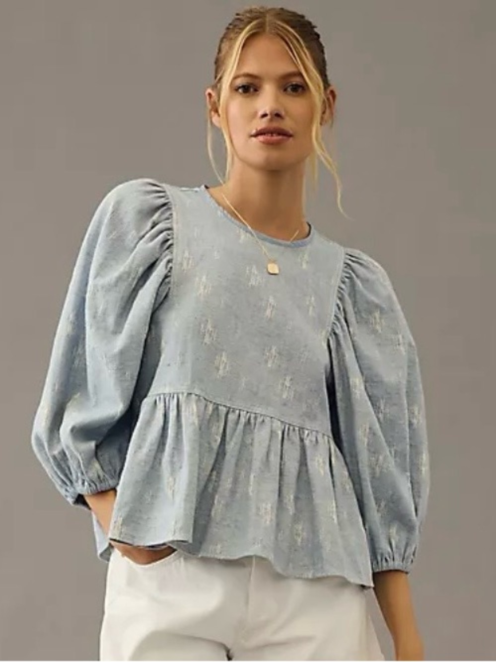 Hunter Bell Harlow Puff-Sleeve Peplum Top
